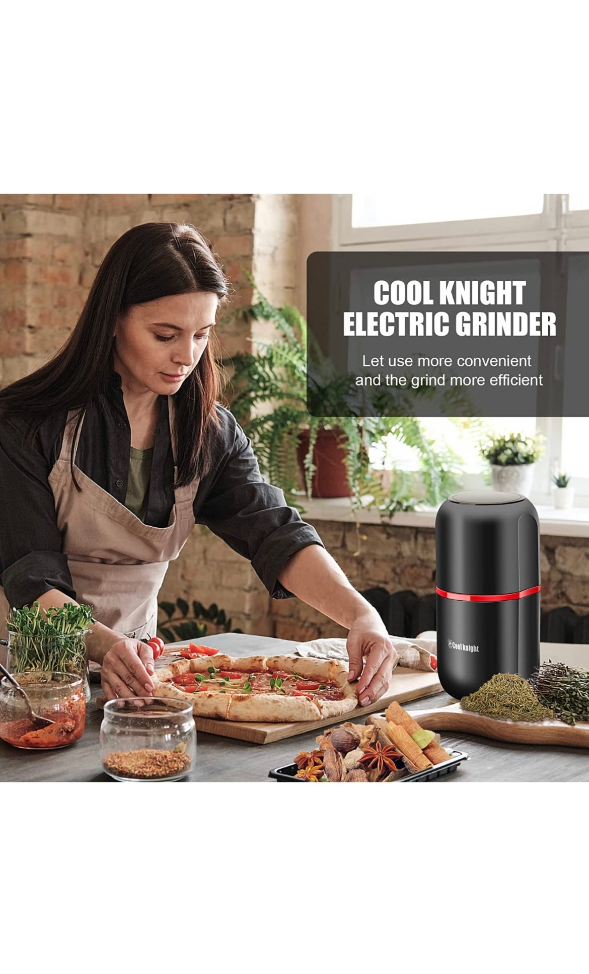  COOL KNIGHT Herb Grinder [large capacity/fast/Electric ]-Spice  Herb Coffee Grinder with Pollen Catcher/- 7.5 (Grey): Home & Kitchen