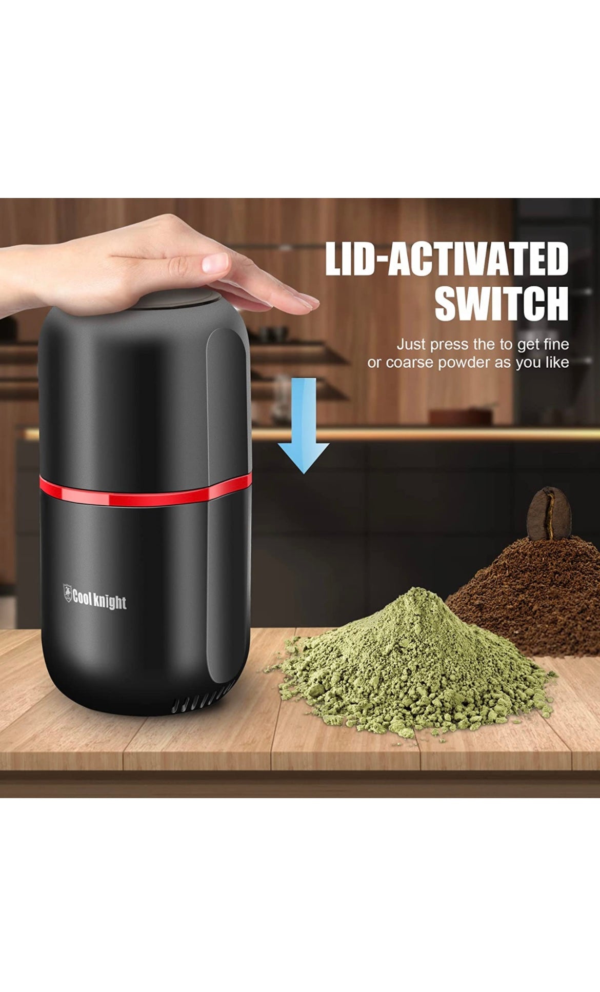 Cool Knight Adjustable Coffee Grinder Electric, with Timing Setting and Removable Stainless Steel Bowl, Herb Spice Grinder Great for Coffee Bean